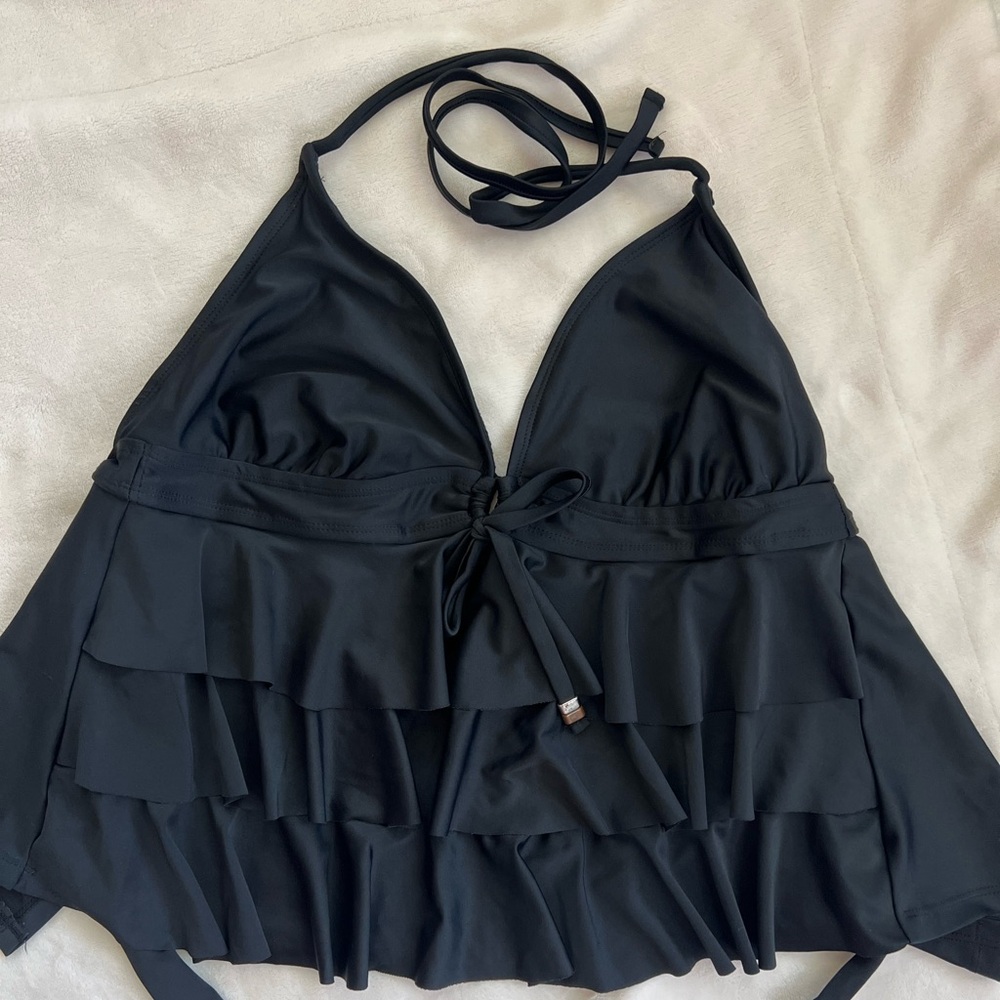 Catalina Large 12/14 Black Tank swim top, ruffles, tiers, cute comfy tankini